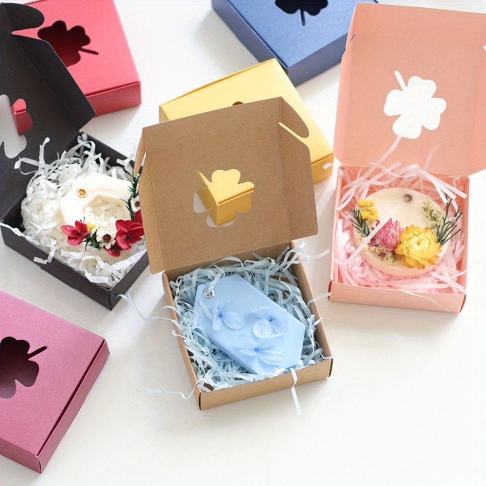 12pcs Gift Boxes with Four-leaf Clover Window Mini Treat Boxes for Gift Soap Kraft Paper Wrap Box for Wedding Party Festival