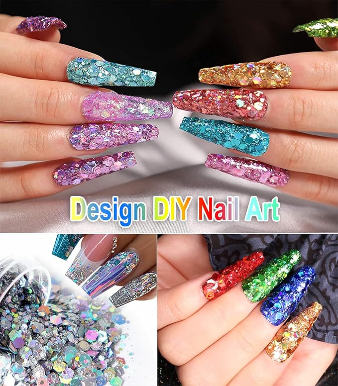 Laser Sequin Glitter Holographic Extra Chunky Hexagon Glitter for Craft Epoxy Resin Body and Nail Art