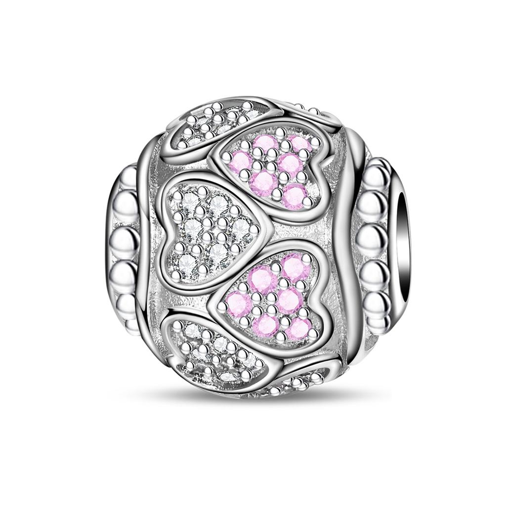 Copper Full Diamond Charms Colorful Heart Blooming Rose Round Beads Pendant Fit Original Bracelets Necklace Jewelry