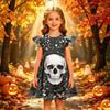 Kids Casual Halloween Printed Sleeve Dress for Party and Daily Wear