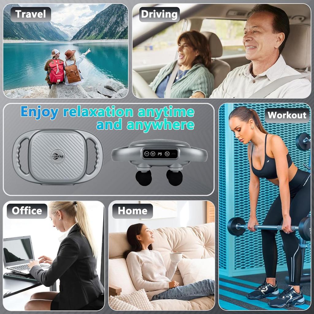6 Head Massage Gun Deep Tissue with 9 Levels & 9 Modes, Electric Massager Tool for Legs, Arms, Waist, Back, Buttocks - Full Body Muscle Pain Relief,