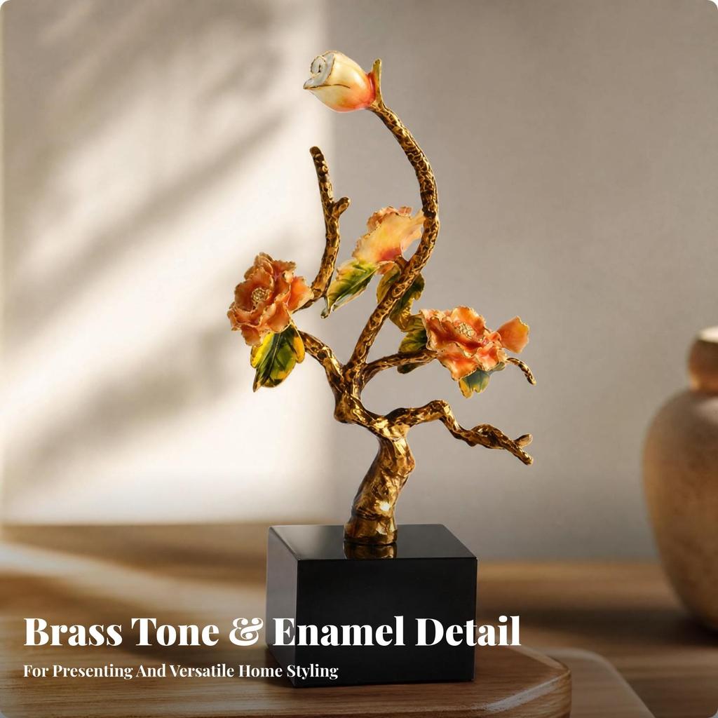 Metal Tree Ornament with Crystal Base Elegant Floral Branch Tabletop Figurine