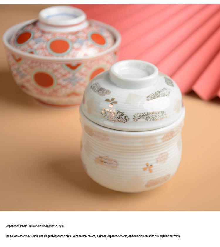 Gaiwan en Céramique Japonaise Bain-Marie Soupe & Dessert Bol avec Couvercle & Assiette Ensemble