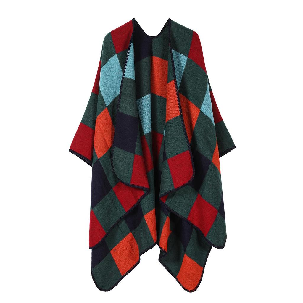 Solid Color Striped Shawl Cardigan: Warm, Versatile Imitation Cashmere Scarf for Autumn and Winter