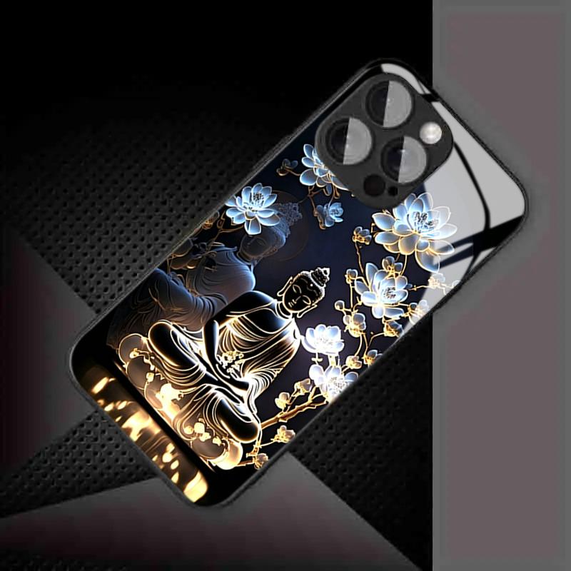 Lotus Creative Buddha Statue Tempered Glass Phone Case For iPhone 17 13 12 11 Pro Max 16 15 14 Plus 16E 17Air X XR XS 7 8 Cover