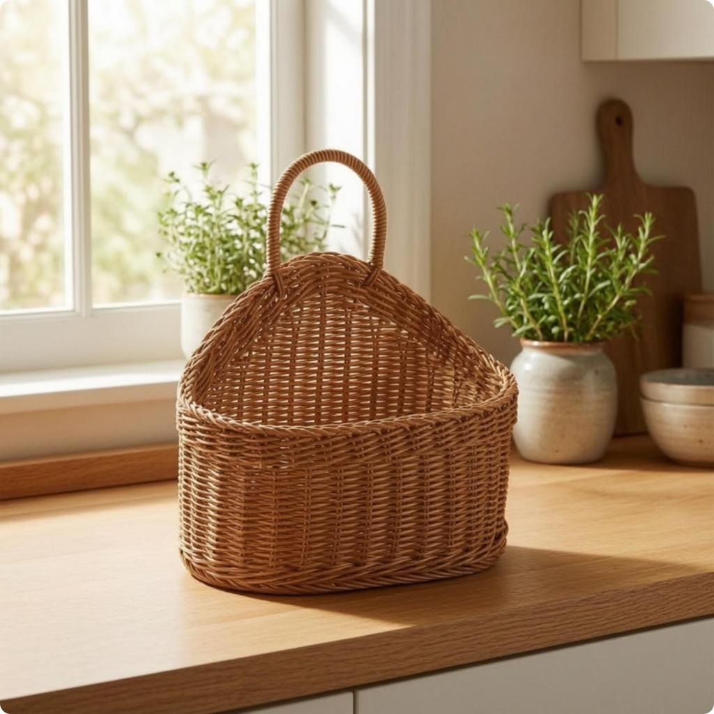 Wall Basket with Arched Handle Natural for Bathroom