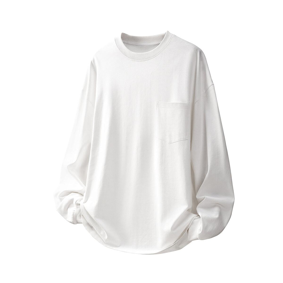 

2025 Spring Autumn Men Long Sleeve Tshirt Men Casual Korean T-Shirts Male Soild Color Cotton Tops Tees Man Oversize Black Tshirt 2XL білий