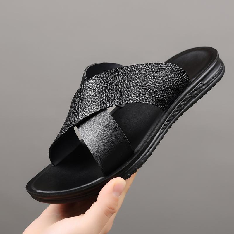 

Fashion Lightweight Leather Half Drag Fashion Men s Flats Breathable Slippers Men Summer Classic Sandals Male Casual Beach Shoes for Men 44 чёрный