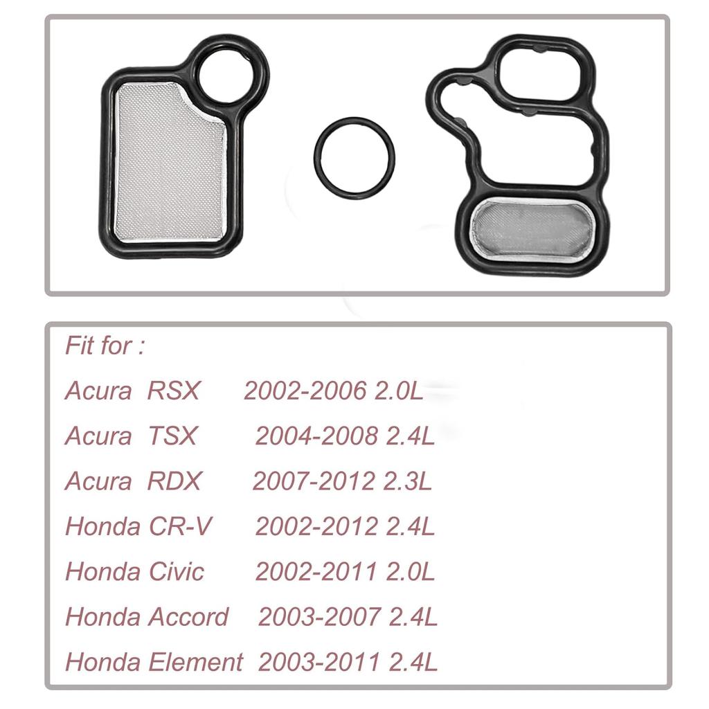 15845-RAA-A01 VTEC Solenoid Gasket Kit, VTC Solenoid Spool Valve Cover with VVT Solenoid O Ring Fit for 2002-2015 Honda Accord Element Civic CRV Si