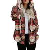 Women's Fashionable Casual Zippered Hooded Christmas Print Drawstring Furry Sweatshirt Jacket
