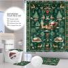 4pcs Christmas Green Forest Santa Claus Printed Bathroom Set 1pc Waterproof Shower Curtain Floor Mat Toilet Lid and U-shaped Pad