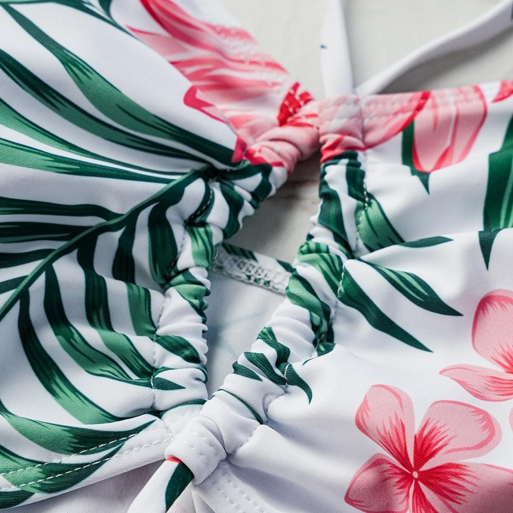 Large Size Split Swimsuit Printed Sexy Bikini Three-piece Neck Strap Long Skirt Blouse Large Size Swimsuit