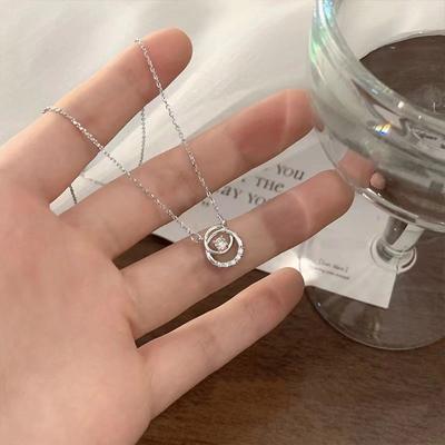 Silver Color Delicate Circle Zircon Pendant Necklace Simple All-Match Light Luxury Clavicle Chain For Women  Jewelry