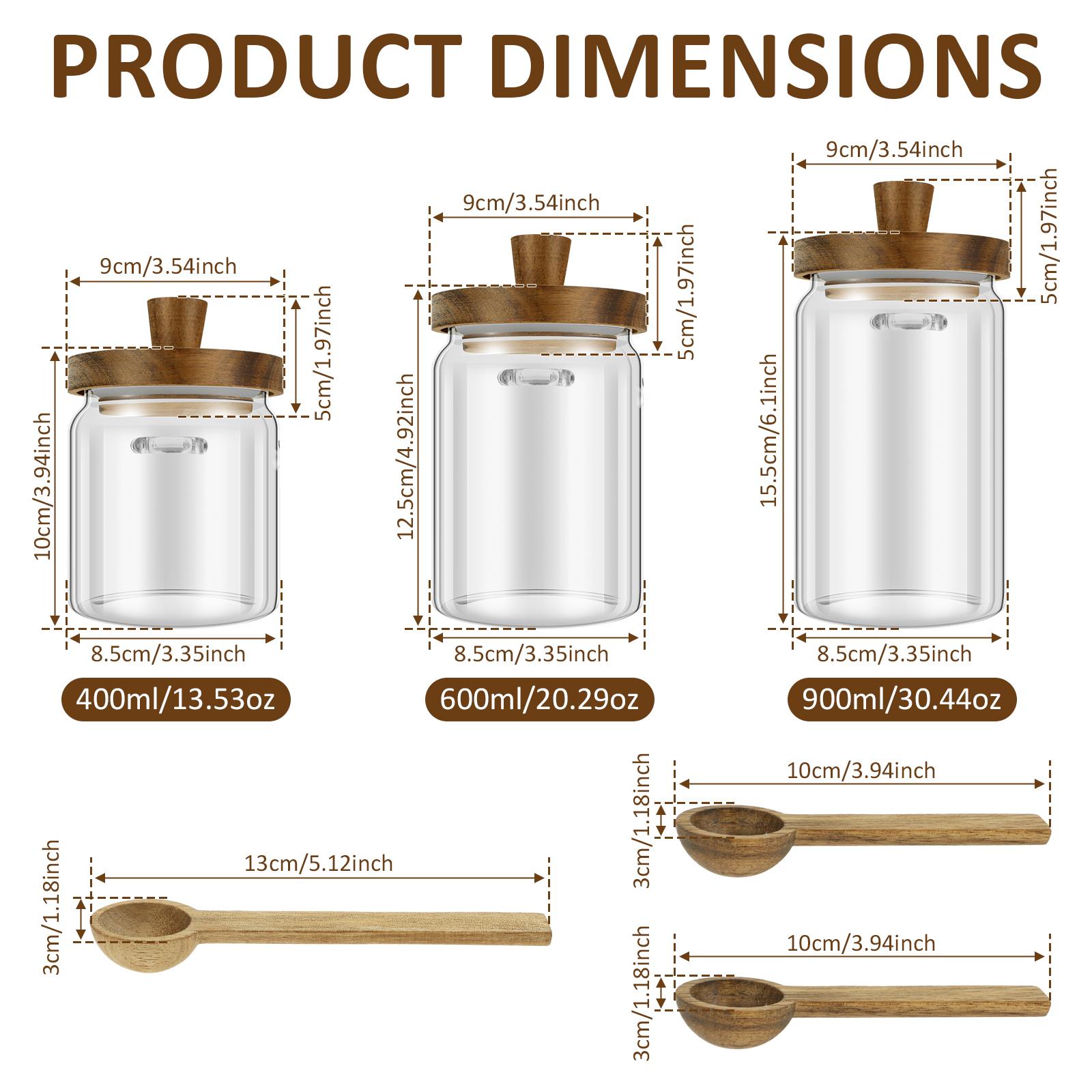 

3Pcs Glass Jar Clear Glass Coffee Container with Wooden Lid and Spoon 400-900ml Kitchen Food Storage Jar for Store Tea Leaves