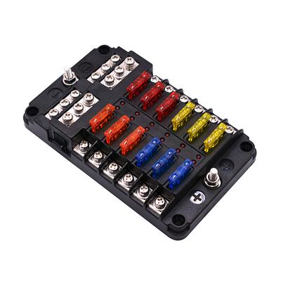 Car Boat Fuse Box Holder with 12 Ways Blade Fuse Holder Block & Warning Indicator 12V 32V Power Distribution Panel Board