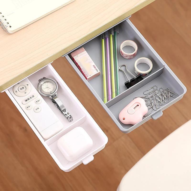 HEYEJET Hidden Drawer Organizer No-Punch Under Desk Stationery Box Paste Small Drawer Tray Under Drawer Storage bak to school