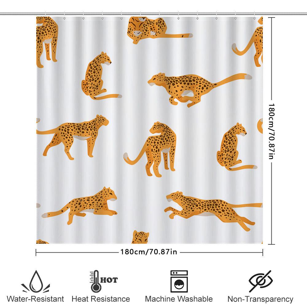 Leopard Shower Curtain Home Decor Bathroom Waterproof Fabric Yellow Print Animal Bath Tub Curtain White Plastic Hooks Waterproof