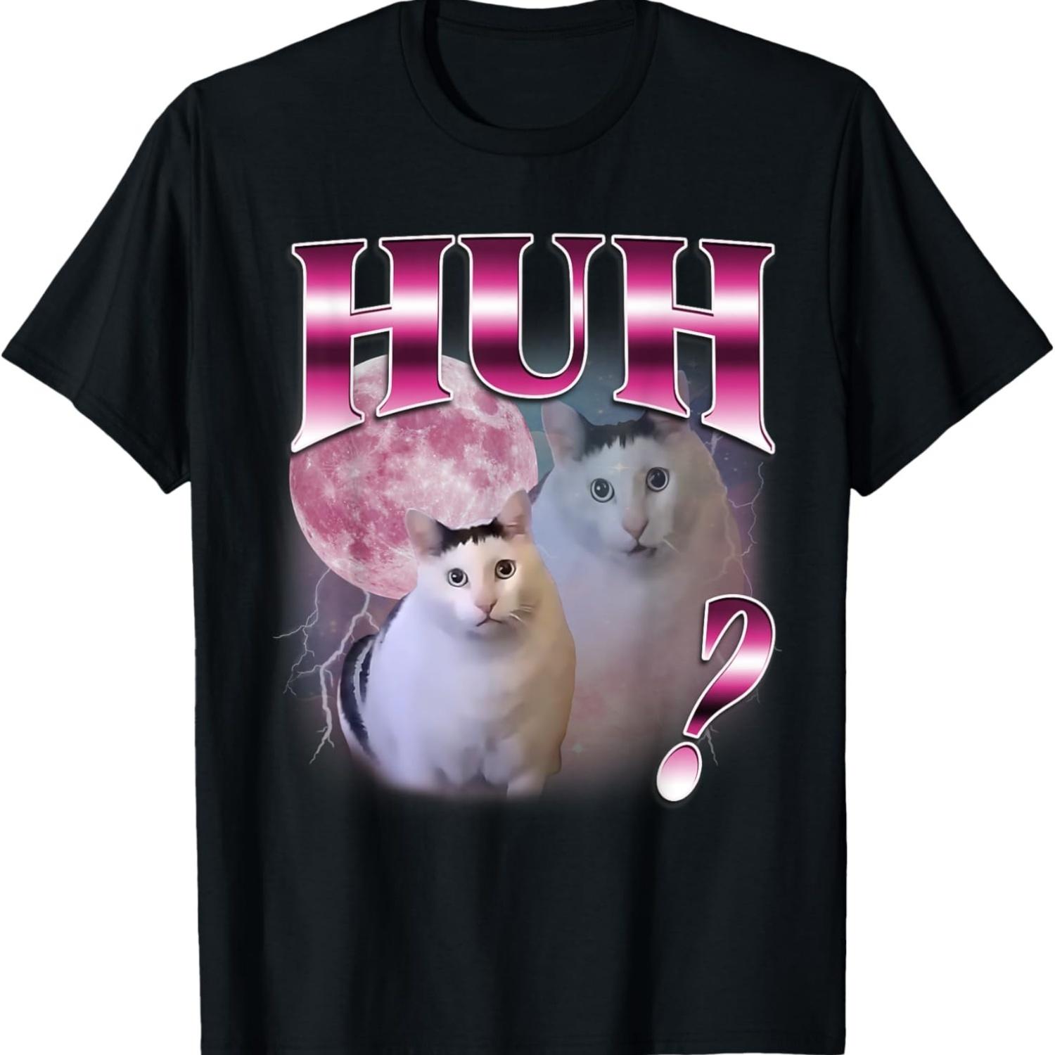 Huh Cat Chonky Meme Funny Confused Cat Meme Lovers T-Shirt S