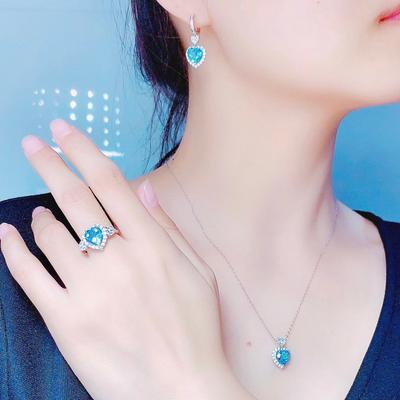 Asli 925 Perak Set Perhiasan Pengantin Wanita Bulat Kyanit Cincin Pernikahan + Kalung Set Perak 925 Hadiah Perhiasan