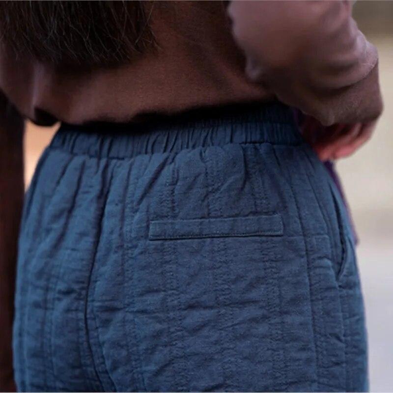 Johnature Women Vintage Warm Straight Pants Plus Cotton Winter Linen Trouser Elastic Waist Solid Color Women Soft Pants
