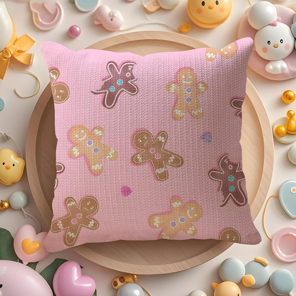 Cute Cartoon Gingerbread Man Prints Pillow Case Sofa Living Room Bedroom Headboard Backrest Cushion Square Cushion