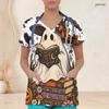 Women Plus Size V Neck Short Sleeve Scrub Top Black Cat Witch Hat Pumpkin Mushroom Halloween Print Nurse Uniform Top