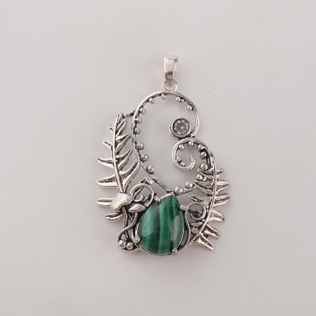 Natural Malachite Gemstone 925 Sterling Silver Women Jewelry Pendant 1.8" For Women CP-42-27