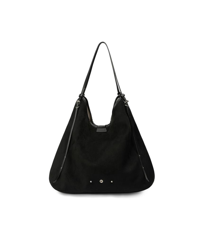 Leathery Suede Shopper Drop Shoulder Bag [Black]