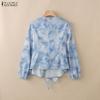 ZANZEA Women Lace-up V-neck Gradient Print Casual Long Sleeve Cover Up Blouse