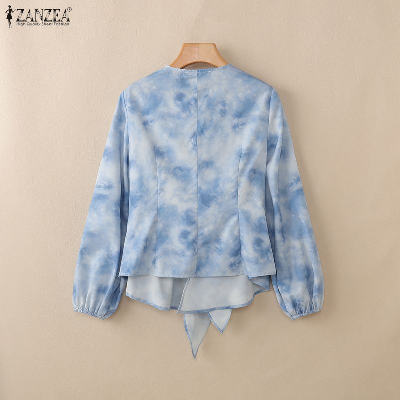 ZANZEA Women Lace-up V-neck Gradient Print Casual Long Sleeve Cover Up Blouse