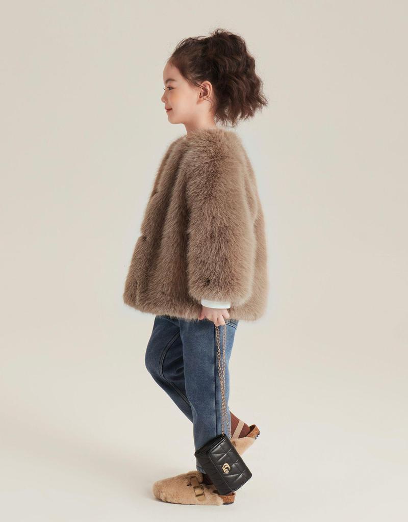 Płaszcz ze sztucznego futra lisa dla dziewczynek na zimę 2025: Bawełniany, Pikowany, Podszyty Aksamitem, Gruby Płaszczyk Dziecięcy