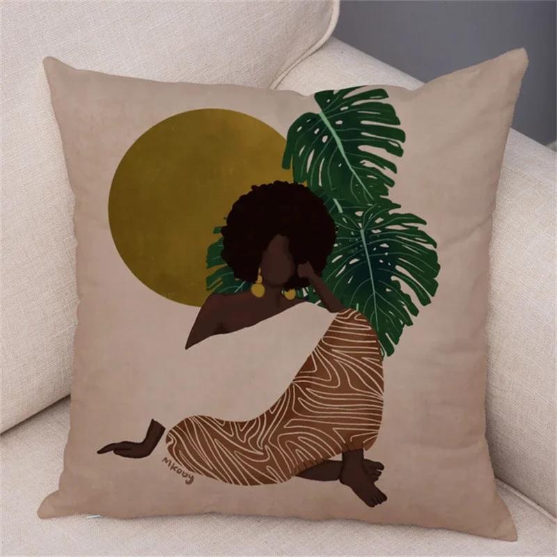 Model Geometric Moda Femei Canapea Mașină Decor Home Husă Pernă Față de Pernă Neagră Fată Africană