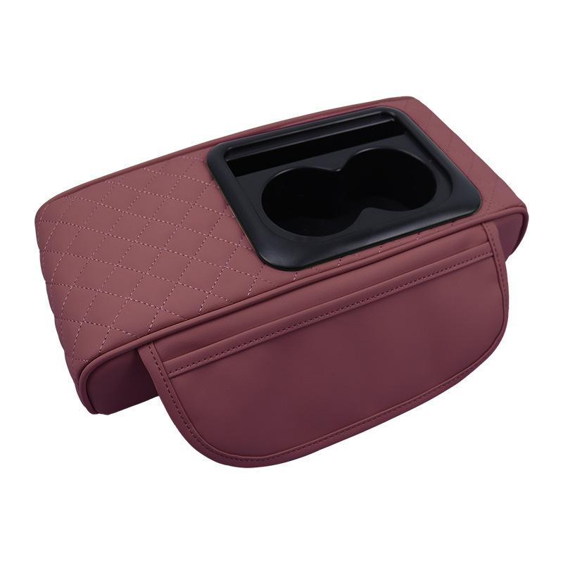 Auto PU Leder Universal Armlehnenkonsolenverlängerung mit 2 Getränkehaltern Auto Innenraum Aufbewahrungsbox Erhöhungskissen Taschentuch Organizer
