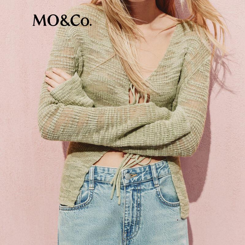 MO&Co. Cotton-Linen Blend Tie-Up Knit Cardigan