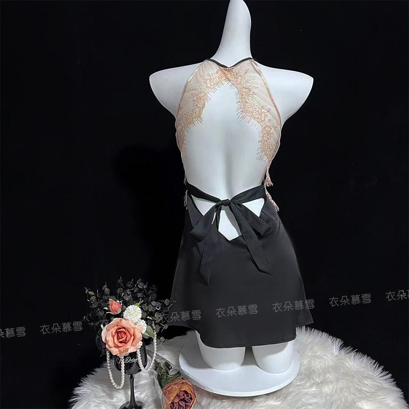Sexy Lace Splicing Suspender Chest Pad Nightdress Summer Women's Ice Silk Pajamas Pure Desire Princess Versatile Loungewear