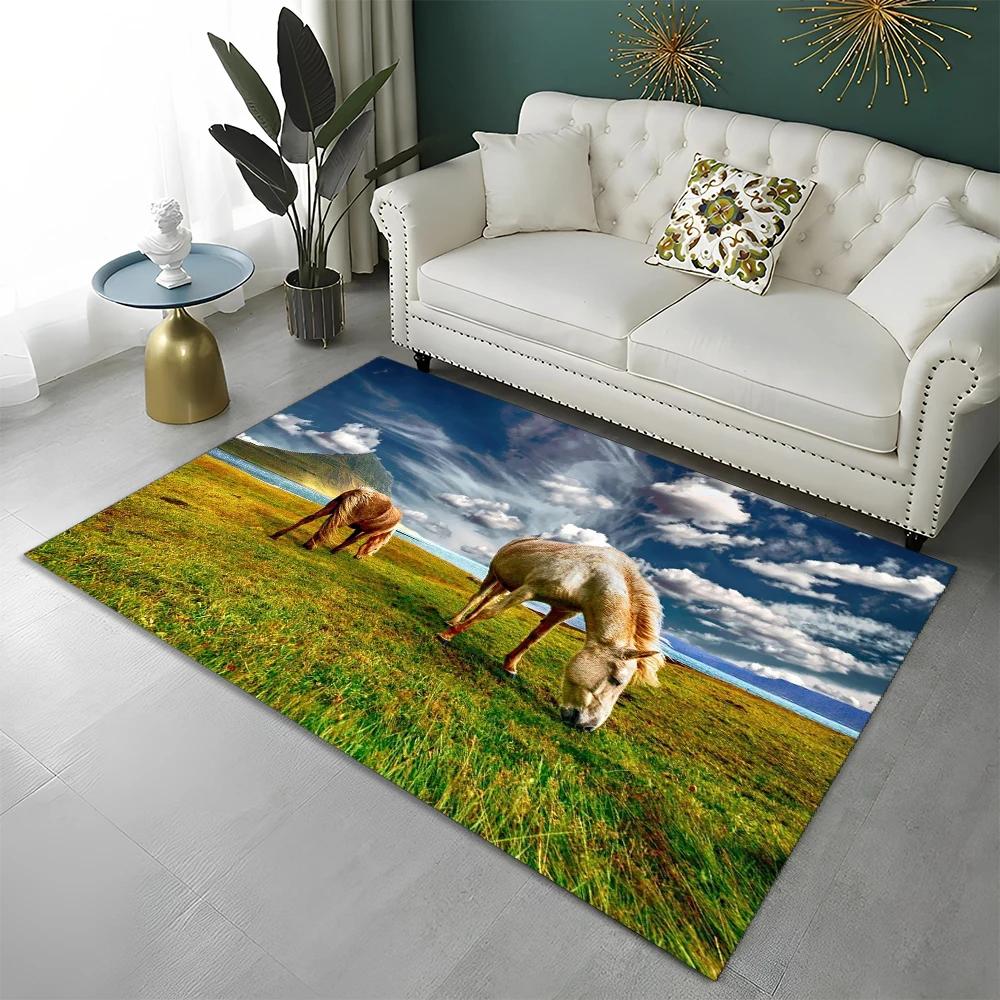 3D Animal Pentium Gallant Horse Steed Carpet Rug for Home Living Room Bedroom Sofa Doormat Decor,kid Area Rug Non-slip Floor Mat