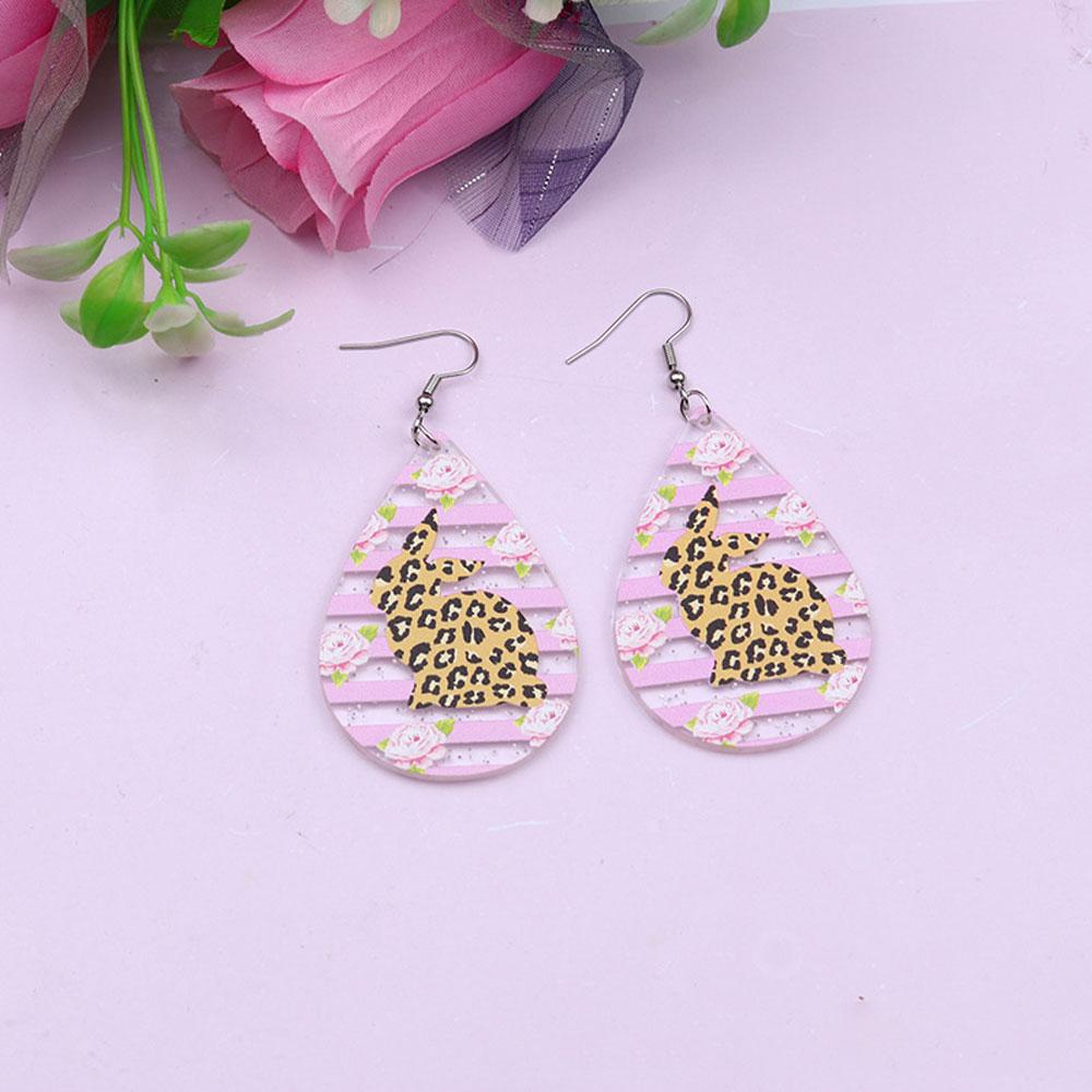 Paskalya akrilik baskılı küpeler tavşan su damlaları kadınlar için şık ve kişiselleştirilmiş küpeler ve aksesuarlar