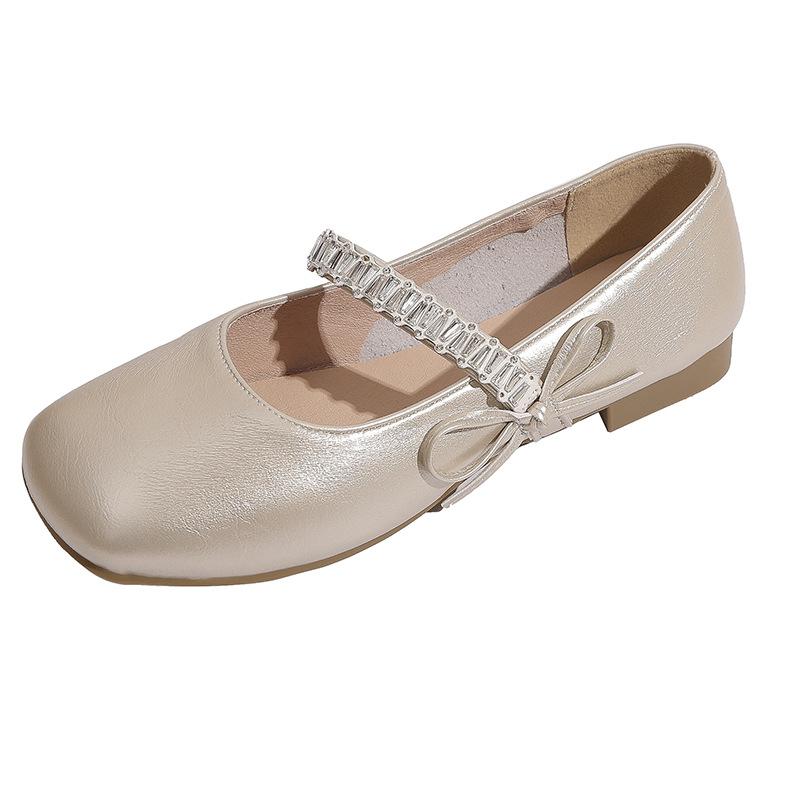 French rhinestone silver Mary Jane single shoes women's 2025 autumn new small leather shoes with skirt thick heel evening shoes