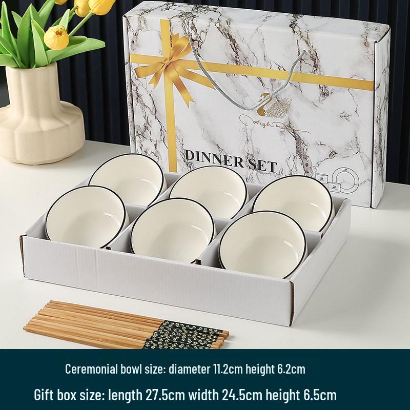 Chinese Style Ceramic Gift Bowl Set: Creative Tableware with Spoon and Plate - Great Luck and Fortune
