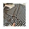 Early Autumn Chic Striped V-neck Long-sleeved Cardigan T-shirt for Women New Slim Fit Korean Style Single Top