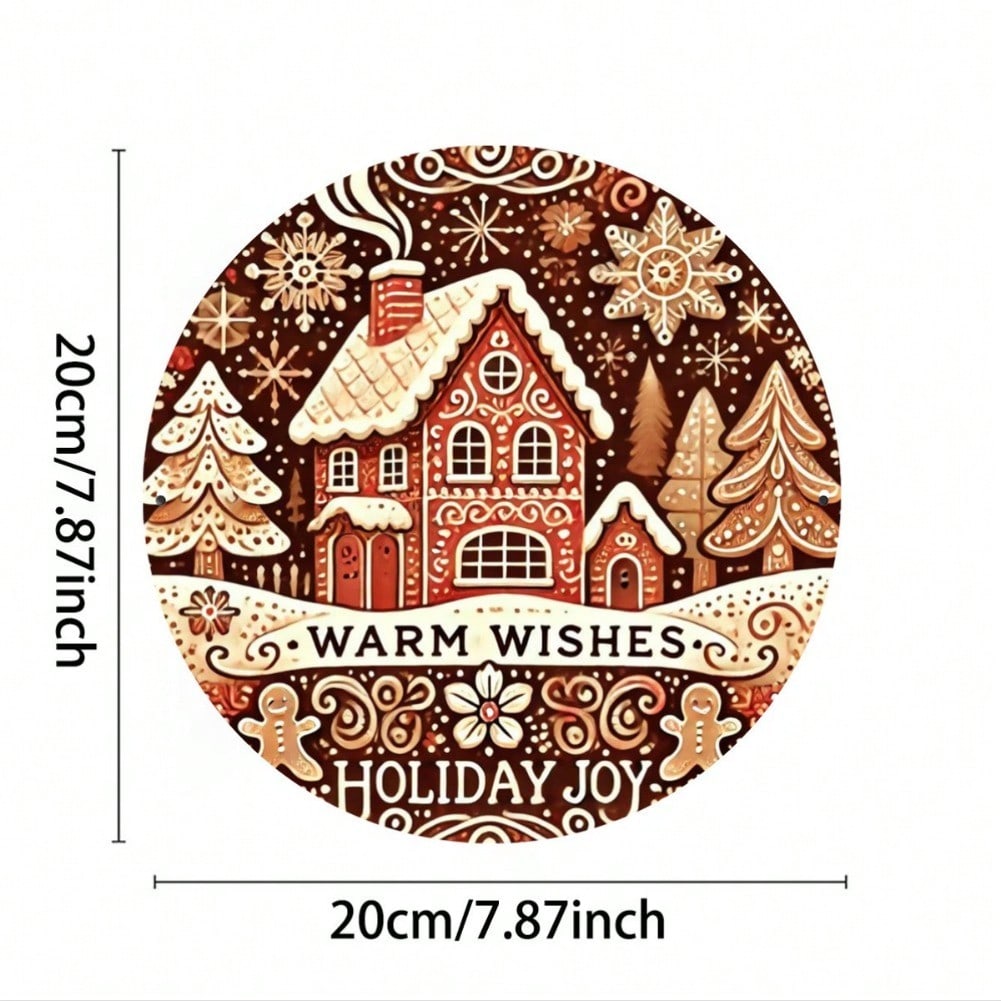 Christmas Gingerbread House Iron Tin Sign Wreath Wall Art Decor Gift 20x20