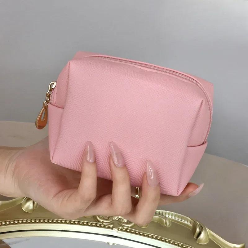 

Mini Makeup Bag for Purse PU Cosmetic Bag Waterproof Toiletry Bags Traveling Makeup Bag Lipstick Women s Portable Cosmetic Pouch S-8 6 12CM рожевий