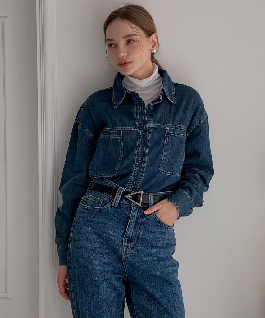 Baseukala Stitch Line Vintage Denim Shirt (2Colors)