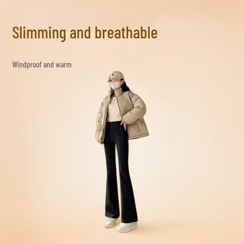 

2025 Women s Winter Fleece-Lined Slimming Suit with Micro Flare Pants & Short Loose Cotton Coat Medium