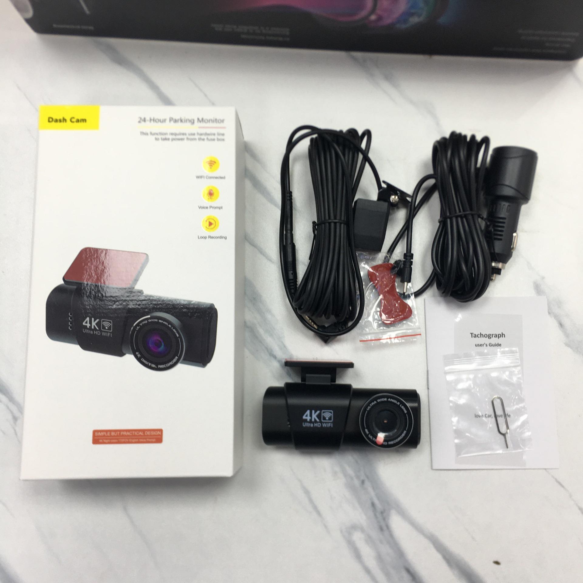 

4K Двойная видеокамера для приборной панели с Wi-Fi: Запись HD спереди/сзади и скрытая установка 4K+1080P+WiFi+Car Charger Version