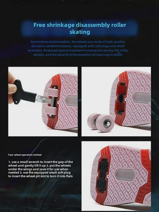 Girls' Double-Wheeled Roller Skate Shoes with Hidden Wheels for Students