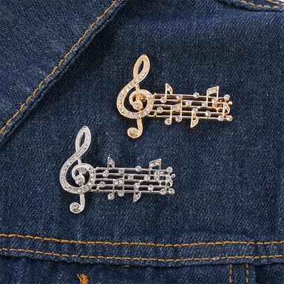 Broche de Moda Exquisito Estilo Nota Musical Color Oro Plata Broches de Cristal Para Mujeres Regalo Músico Joyería Rutina Concierto