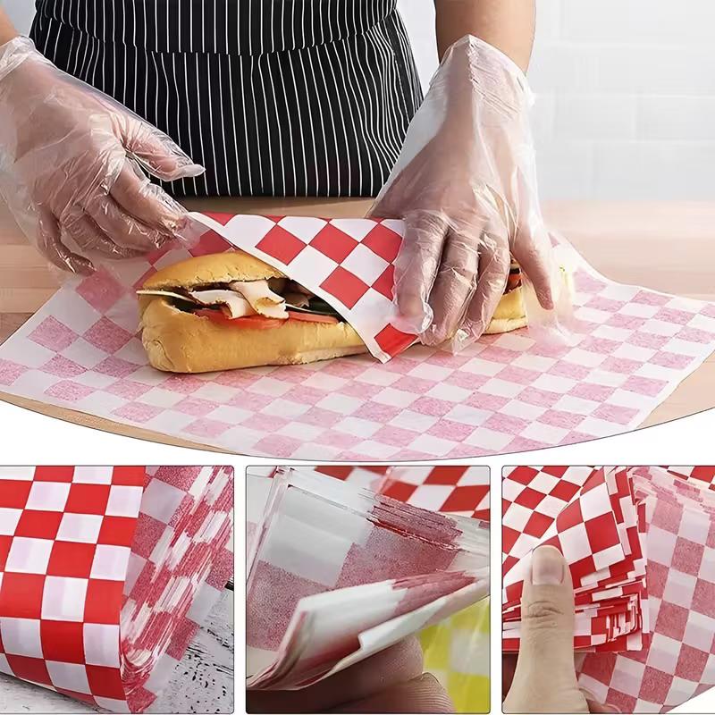 50Pcs Food Grade Baking Wax Paper Strawberry & Floral Patterned Paper Squares Non-Stick Cake Burger Chips Wrapping Papers
