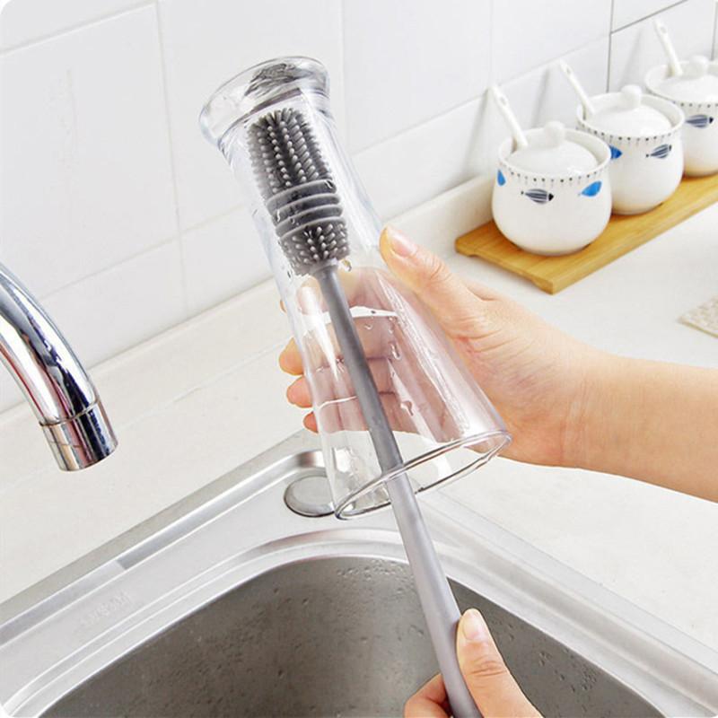 Long Handle Cup Brush Silicone Bottle Brush Coffee Cup Tableware Tea Cup Water Bottle Brush Glass Cleaner Kitchen Supplies