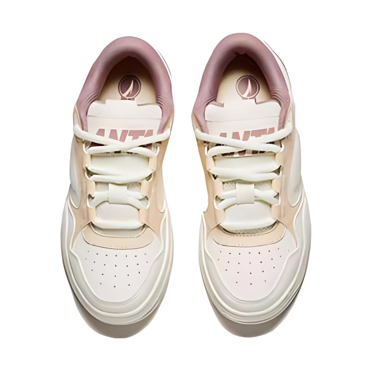 Anta Kids Fabric Synthetic Leather Comfortable Versatile Non-Slip Wear-Resistant Low-Top Skate Shoes Kids Sneakers White Brown 322438007-4